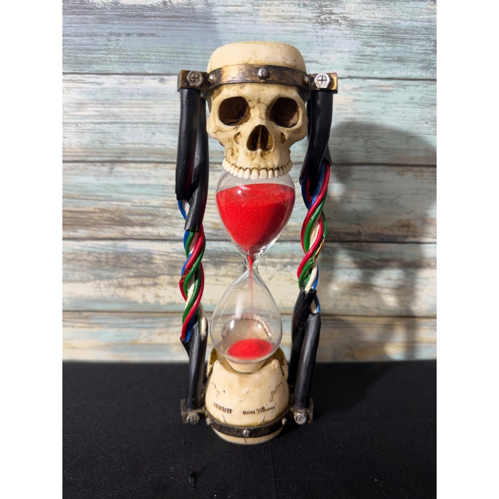 Summit Skull Hourglass 2004 Red Sand Gothic Steampunk Cyberpunk Decor Timer EUC